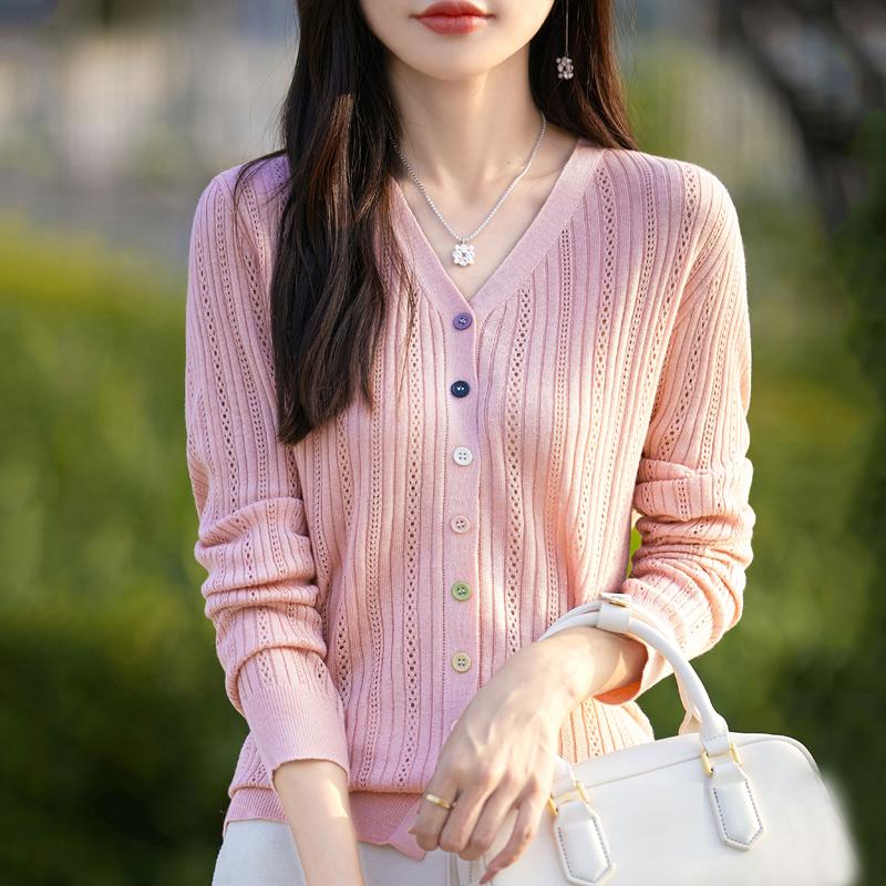 Women's Cashmere Cardigan Qinghe Cashmere 50% Wool 50% Silk Women's Autumn and Winter Cashmere Cardigan Soft and Warm