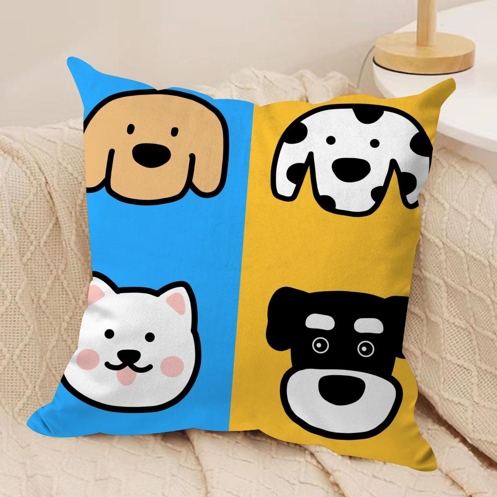 Cartoon Simple Cute Dog Cushion Cover Soft Plush Fabric DoubleSided Printed Cushion Covers for All Seasons Home Decor