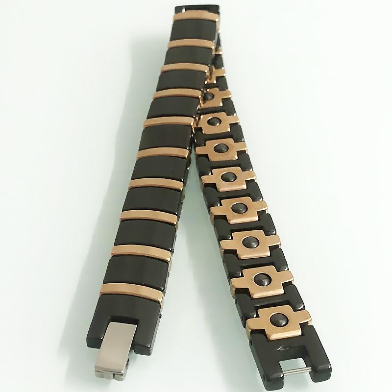 Rose Gold Color Steel White/Black Ceramic Chain Link Bracelet for Men Women Bio Germanium Magnetic Wristband Femme Jewelry