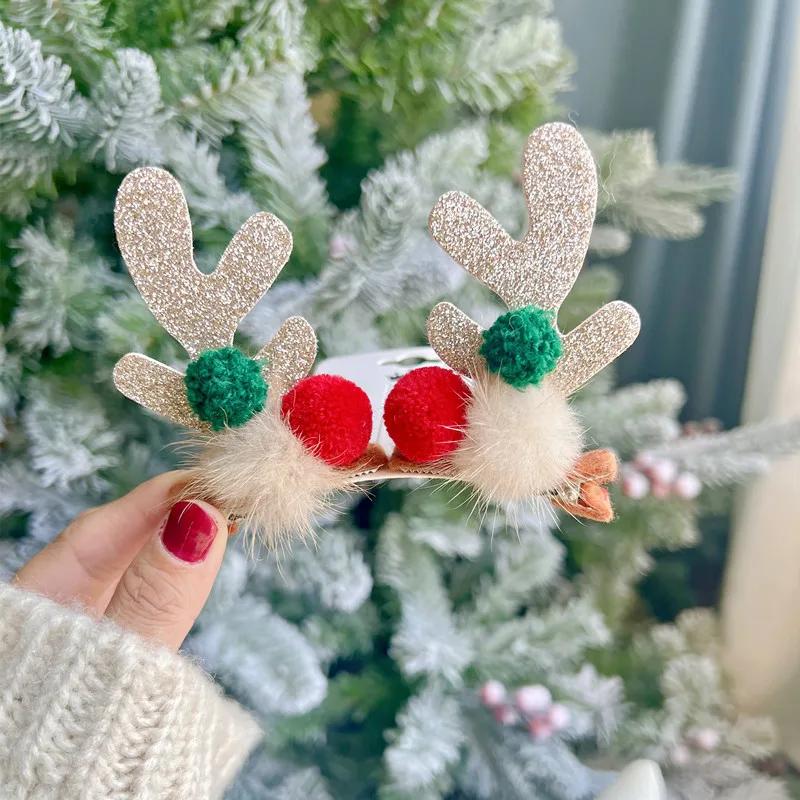 Christmas Antler Hair Clips Pendants Xmas Ornaments Merry Christmas Decor Gift for Girl Elk Hair AccessoriesHappy New Year