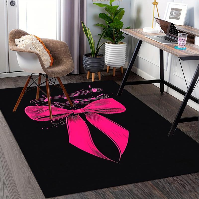 Pink Bow with Musical Notes Chair Mat Office Carpet, Oversized Rug for Home Decor, Sofa Mat, Desk Pad Gift, Suitable for Bedroom, Living Room