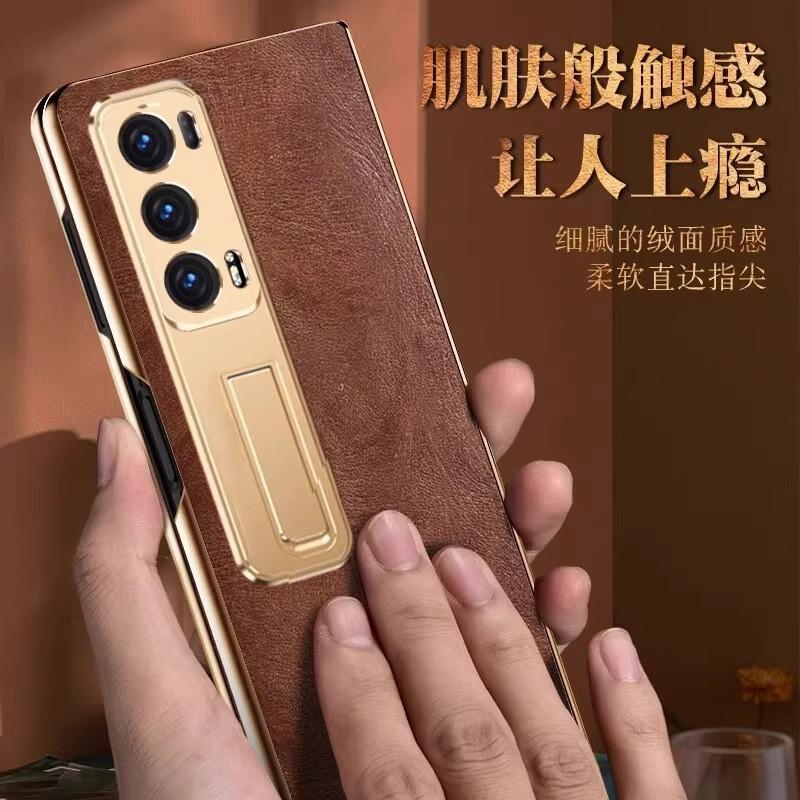Premium Genuine Leather Case Honor Magic V2 Vs2 Foldable Phone With Built-in Stand Full Coverage Shockproof Slim Back Cover