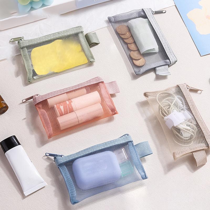 1Pc Portable Mini Zipper Mesh Storage Bag New Coin Purse Small Square Mesh Coin Purse Travel Storage Carry Pouch With Zippered
