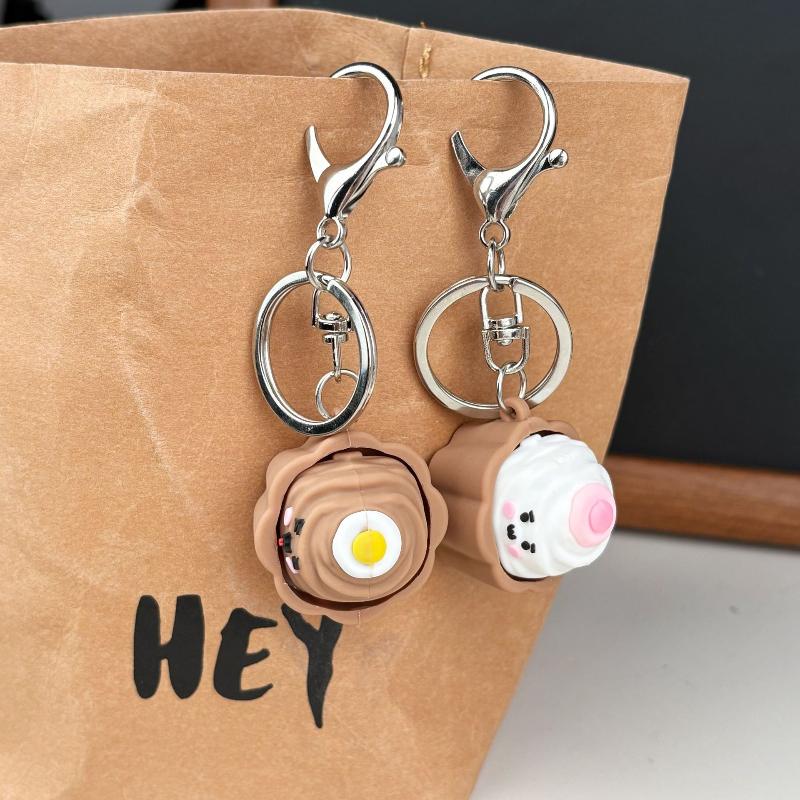1/2Pcs Food Clicker Keychain Backpack Pendant Creative Gift Mini Cake Button Stress Relief Toy Decompression