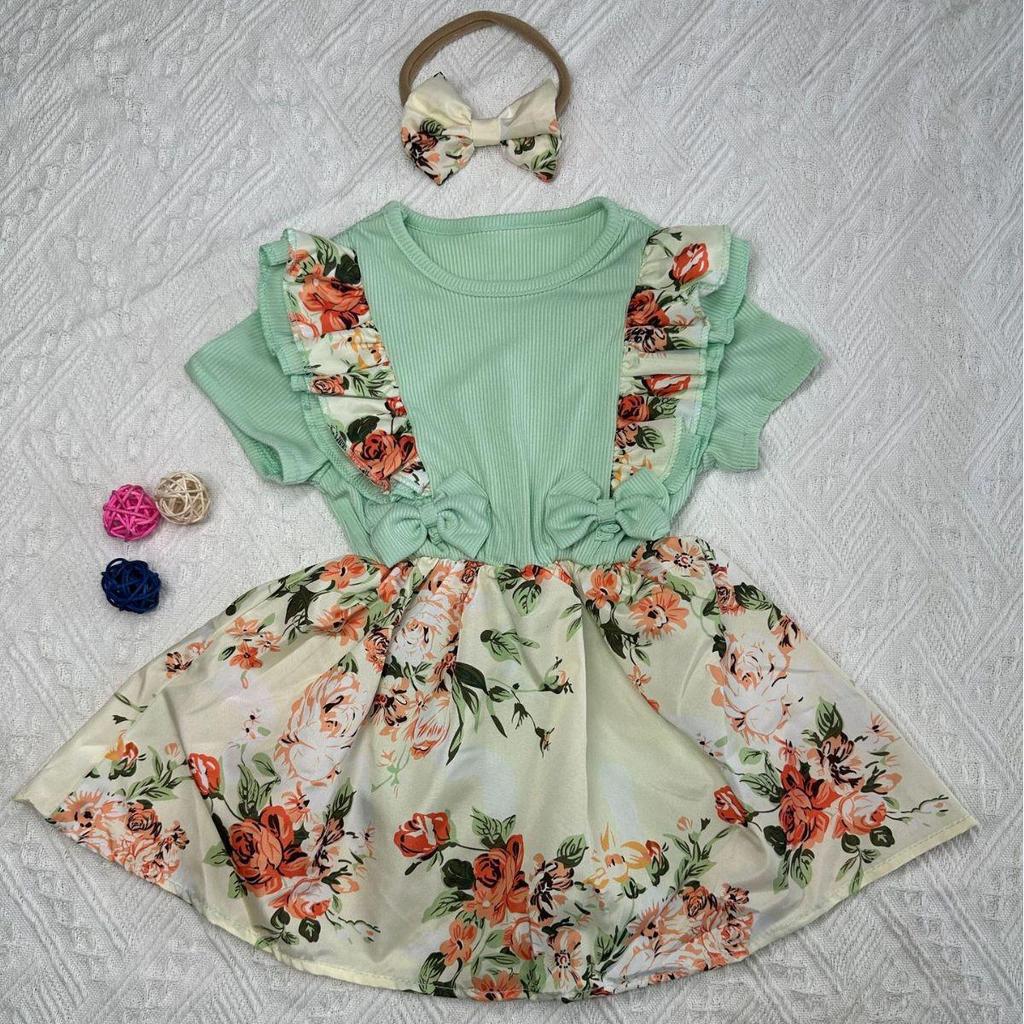 Summer Floral Short Sleeve Newborn Romper for 0-1 Year Olds - European & American Style