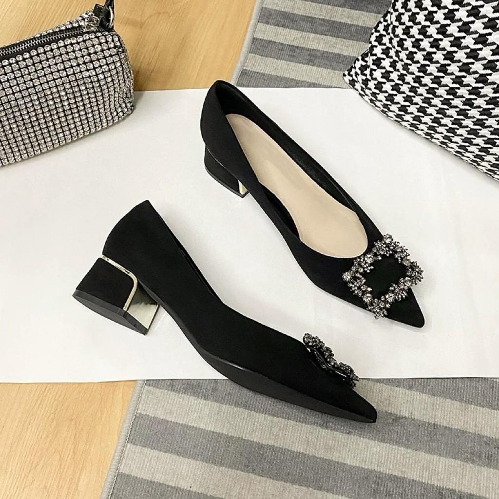 Fashion Heel Shoes for Women 2025 New Spring Autumn Pointed Toe pumps Bling Diamond Thick Heel Fashion Shallow Lady Shoes Women Heels