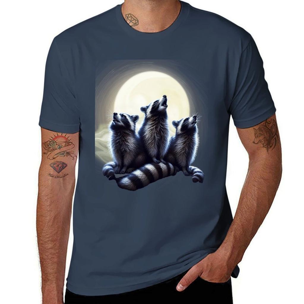 3 Raccoon Moon Howling Raccoon Head Funny For Unisex Unisex Kid Tshirt Plus Size Basic Cotton Tshirt