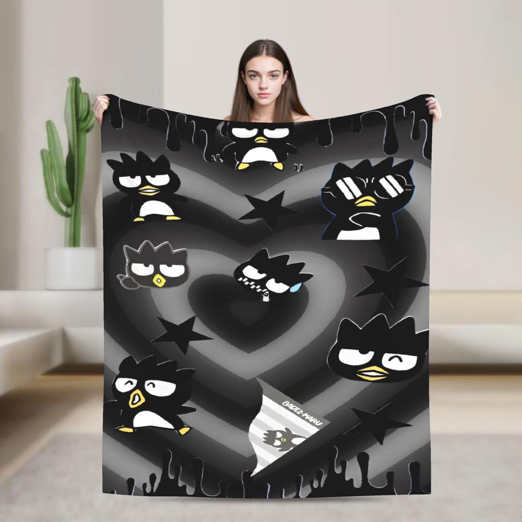 Kawaii Black Penguin Blanket Bad Badtz Maru Super Warm Pattern Plush Throw Blanket For Couch Bed Flannel Bedspread Bed Cover