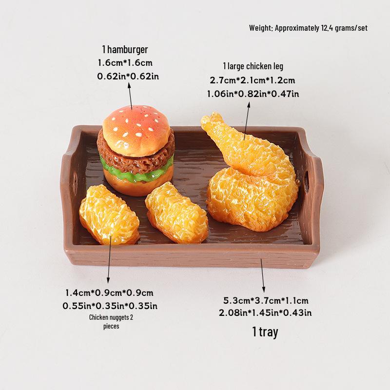 Mini Dollhouse Fried Chicken Tray Ornament - DIY Hamburger Scene with Chicken Leg Accessories