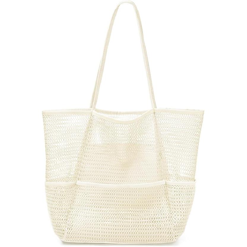 Beach Bag with Mini Pocket Beach Tote Bags for Women Large Foldable Mesh Swimming Pool Travel Bags Sandproof