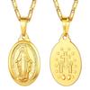 U7 Vigin Mary Necklaces 22" Chain 3D Embossed Vigin Mary Oval Coin Pendant Medallion Religious Christian Dainty Jewelry Gift