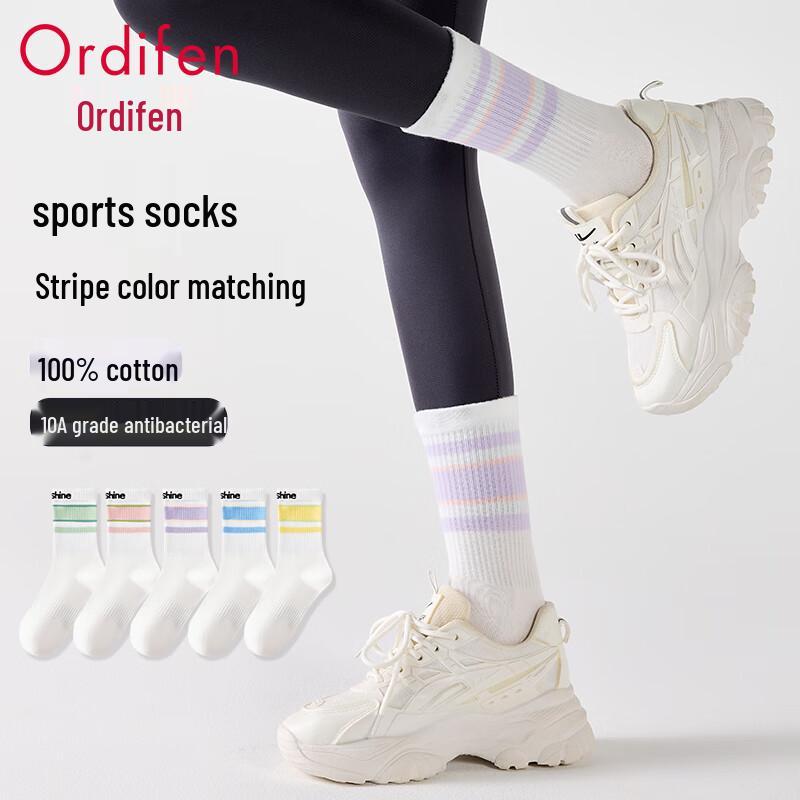 Audifen Women s 100% Cotton Mid-Calf Sports Socks (5 Pairs) One Size