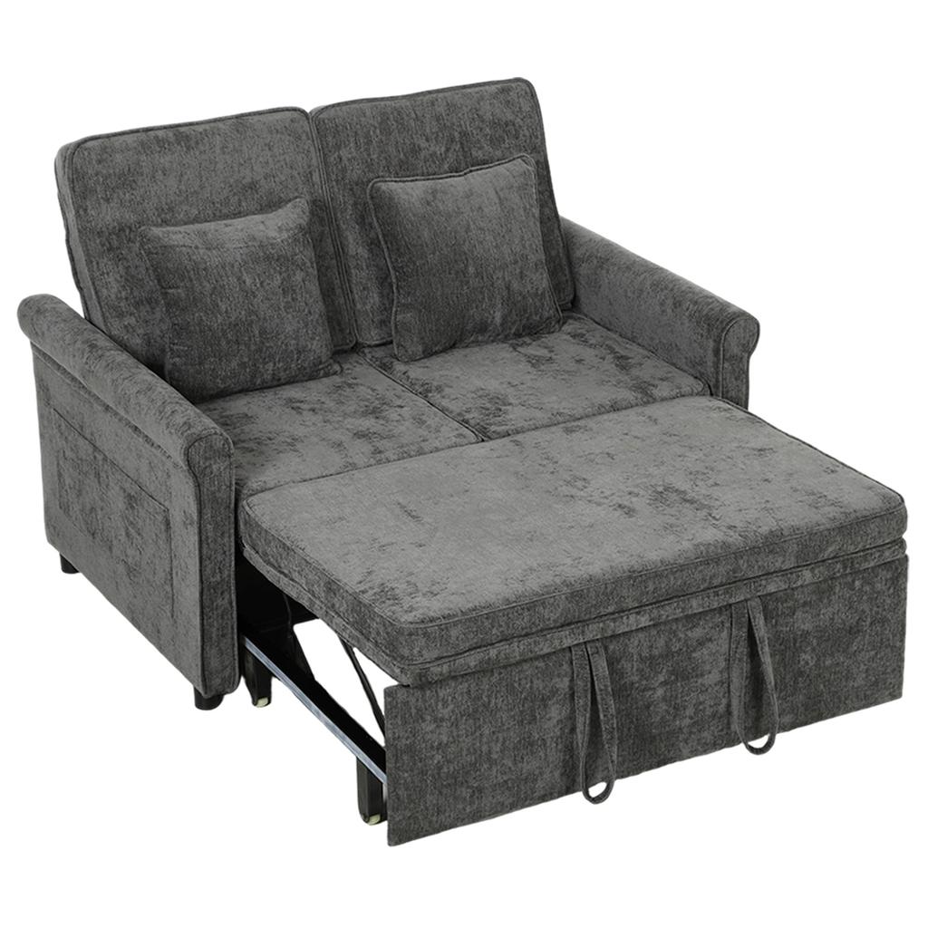 2 Seater Sofa Bed 3-in-1 Convertible Chenille Pull Out Sleeper Sofa with 5-Position Adjustable Backrest, Grey