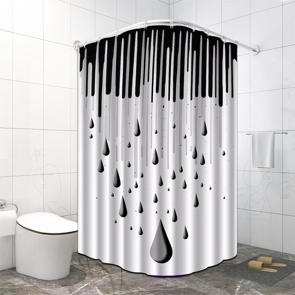 Svartvit Regndroppe Duschdraperi Droppande Färg Design Badrumsinredning Vattentäta Gardiner Modern Konststil