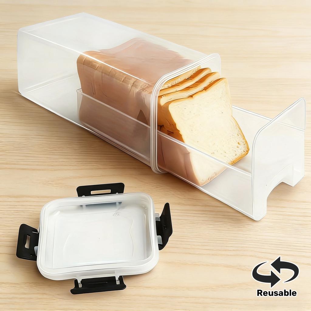 Transparent Rectangular Plastic Bread Storage Box Sealed Food Container with Lid and Inner Tray Reusable Kitchen Organizer