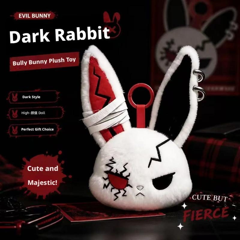 Gothic Bunny Plush Keychain Charm with Bandage Kawaii Key Ring Pendant Car Bag Ornament Halloween Gift Prank Toys