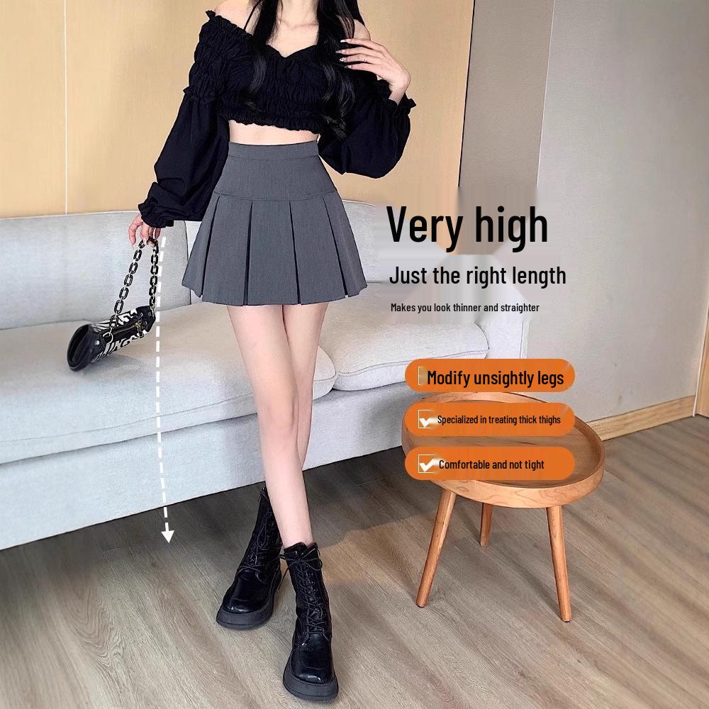 2024 Fashion High Waist Black Pleated A-line Mini Skirt for Women - Spring, Summer, Autumn