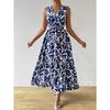 Abiti casual a vita alta con scollo a V senza maniche con stampa floreale primaverile alla moda da donna
