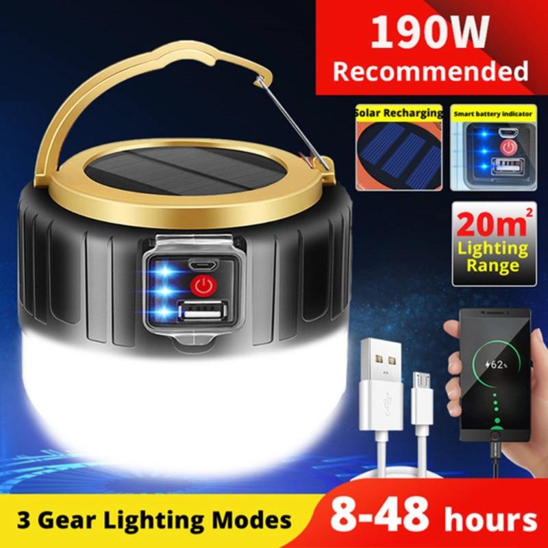 Portable Solar Tent Light Outdoor LED Camping Light Lanterns Emergency Lights For BBQ Hiking USB Rechargeable Camping Lantern