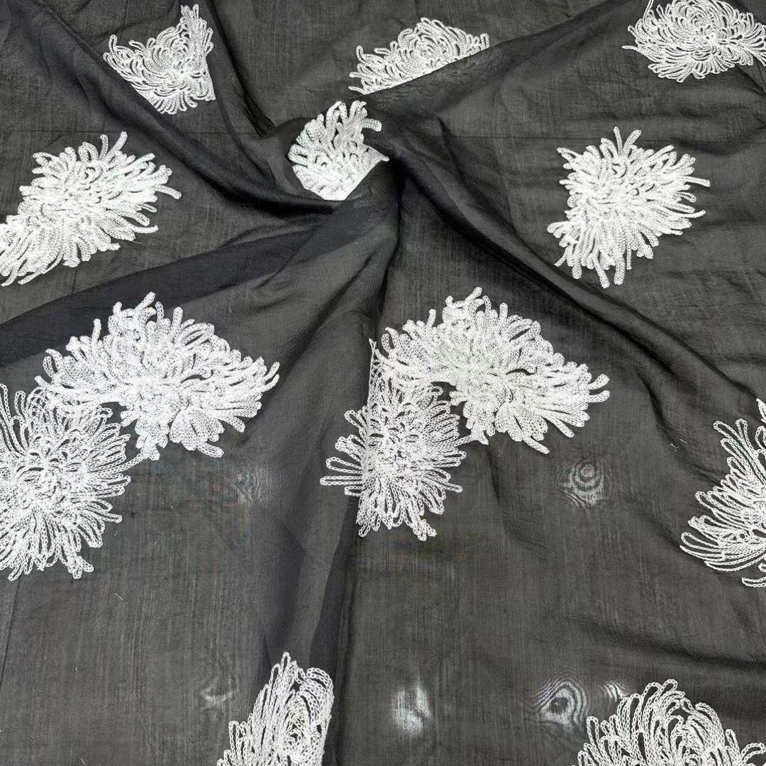 

Breathable and soft embroidered fabric suitable for wedding dresses evening gowns and diy handcrafted clothing fabrics 1.3M&1.5M чёрный