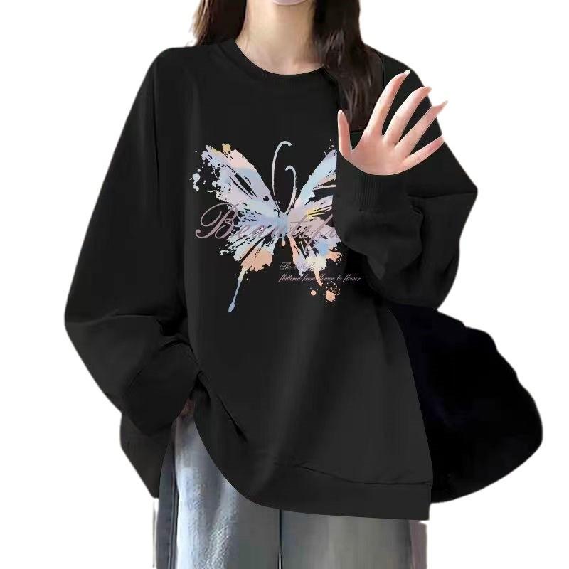 Korean Oversized Round Neck Sweatshirt - Unisex 2025 Autumn/Winter Velvet Long Sleeve Top