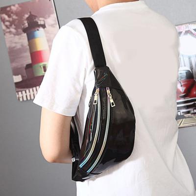 Iridescent Waist Bag Glitter Belt Bag Waterproof Fanny Pack Artificial Leather Bum Bag with 3 Pockets for Travel Party Beach Music Festival