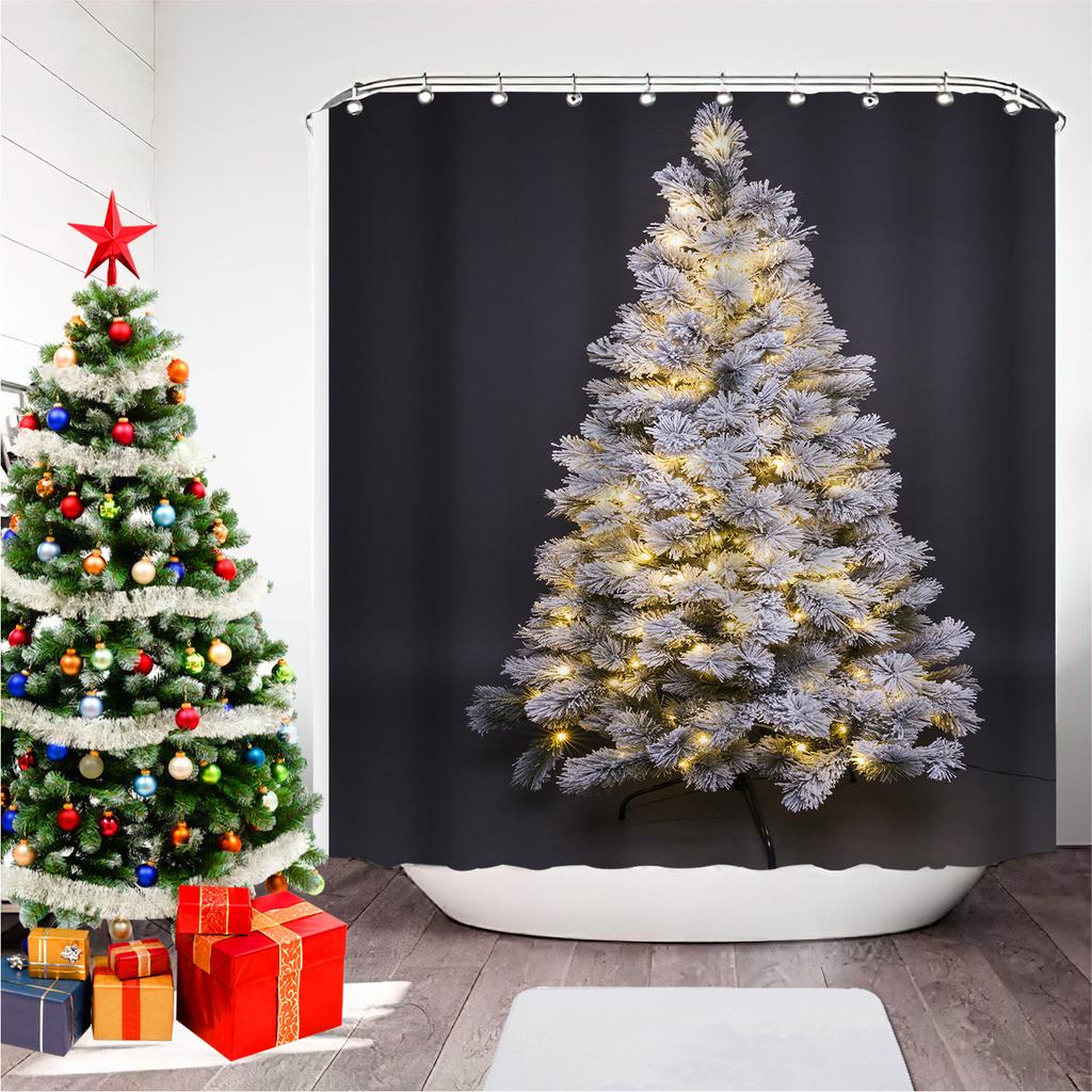 GAEChristmas Printed Bathroom Shower Curtain Snowman Santa Claus Waterproof Polyester Curtain Home Decoration Window Christmas