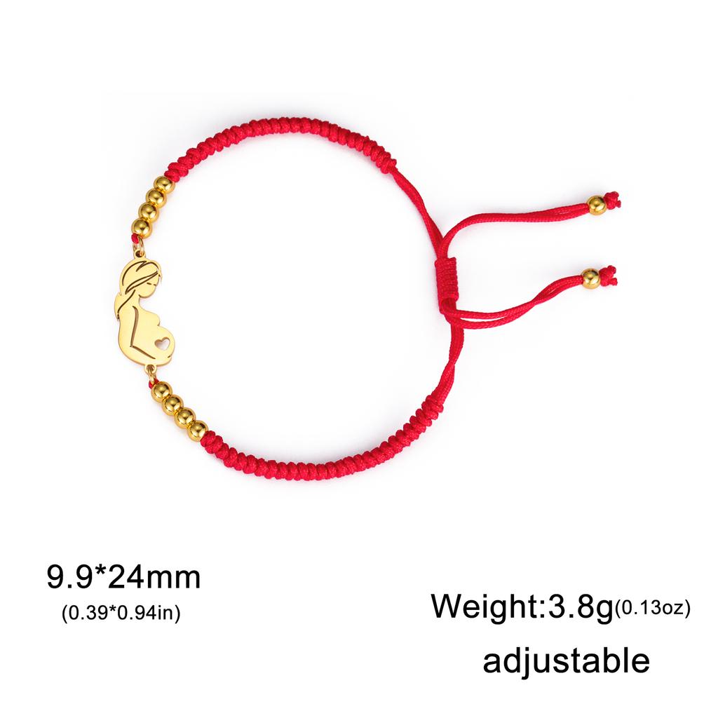 Stainless Steel Gold Color Baby Mom Family Charm Bracelet Red Black Rope Bracelets Fashion Jewelry for Women Mother's Day Gift