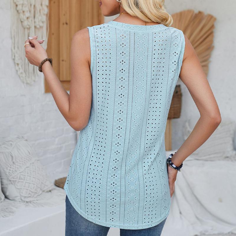 Women's Top Solid Color V-Neck Sleeveless Cut-out Vest
