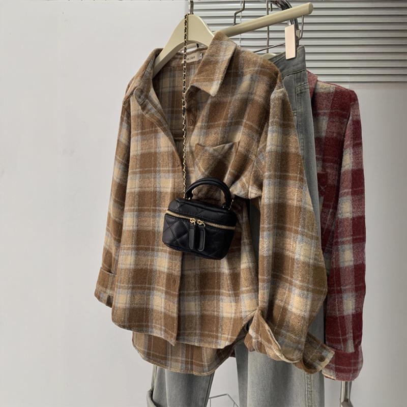 Camisas de Cuadros Casuales Simples de Manga Larga Tops para Mujer Otoño Invierno 2025