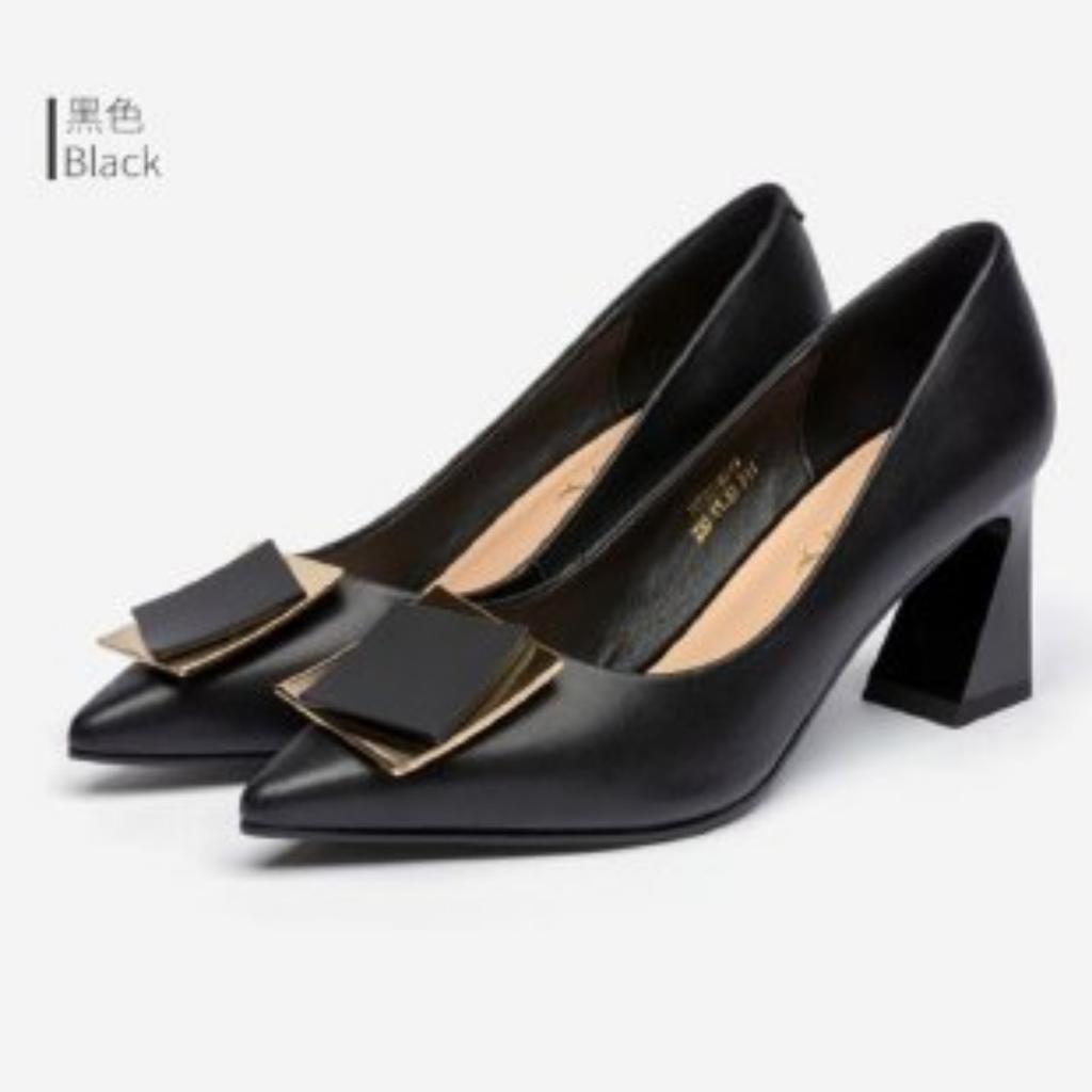 Pointed high heels autumn thick heel medium heel temperament fashionable soft leather French single shoes not tired feet women's shoes