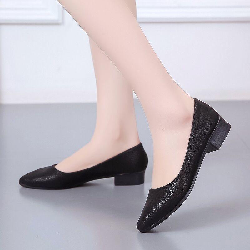Autumn 2025 Women's Genuine Leather Korean Fashion Pointed Toe Slip-On Chunky Mid Heel Shoes