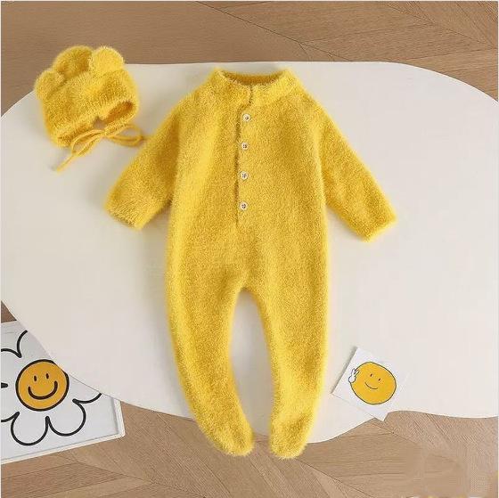 Warmer Schlafanzug mit Füßen: Langarm-Strampler & Hose für Neugeborene