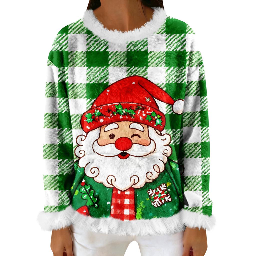 Dam Casual Fleece Sweatshirt Långärmad Rund Hals Casual Bekväm Lös Passform Lättviktig Dam Flanell Sweatshirt
