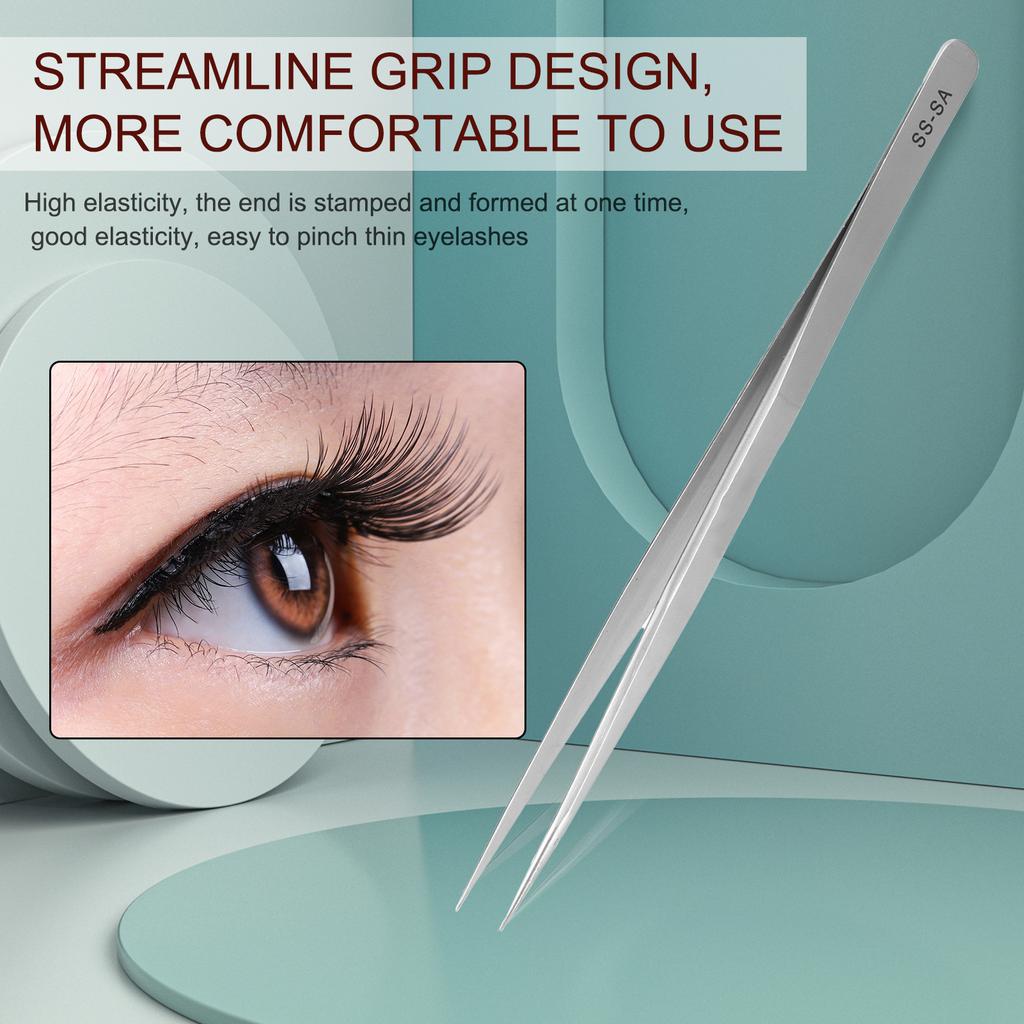 Nail Art Tweezers Stainless Steel Eyelash Extensions Tweezers Eyelash Makeup Tool Straight Pointed Tweezers for Nail Art