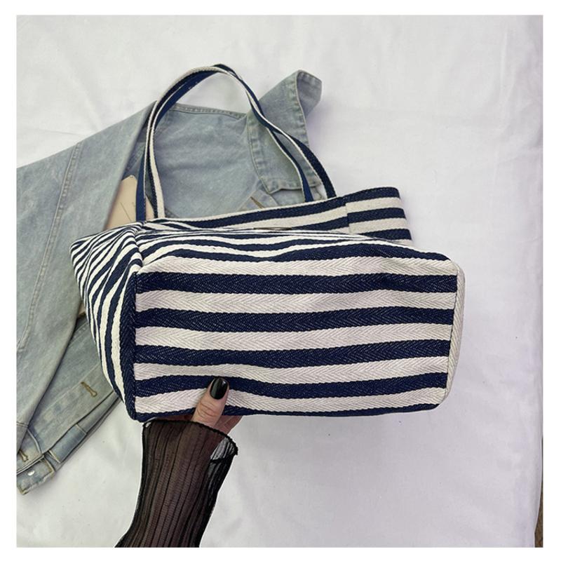 Fashion Striped Double-Sided Use Canvas Women's Shoulder Bags Casual High Capacity Ladies Handbags Summer New Beach Travel Slack Lazy Large Tote Bag