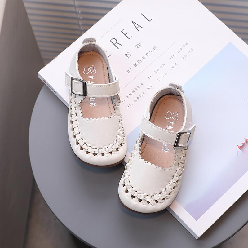 Girl's Princess Shoes Braided Ruffles Three Colors Retro Children Flat Shoe 21-35 Pu Leather Four Seasons Hook-loop Kids Shoe