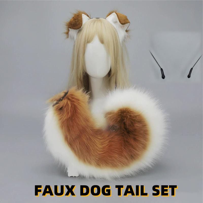 Yiran Sexy Lingerie Unisex 4 Types Handmade Halloween Simulated Faux Dog Ear Headband Comic Con Bendable Plush Dog Tail Cosplay Realistic Animal Ears Props
