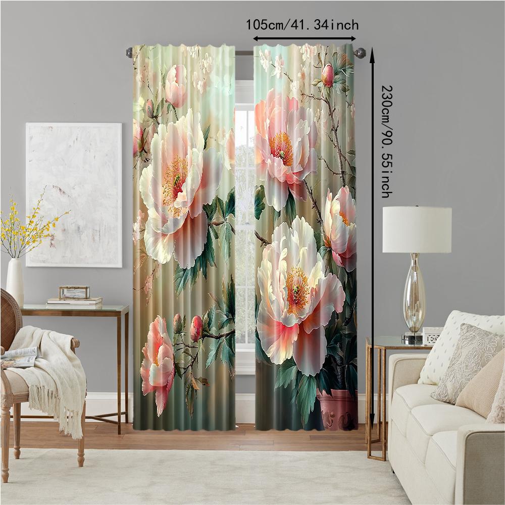 2 pcs   versatile polyester transparent curtains for home decoration Pink & White Floral for use in bedrooms and living rooms