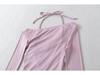 Autumn 2025 Women's Lace Trim Halter Neck Off-Shoulder Slim Long-Sleeve T-Shirt