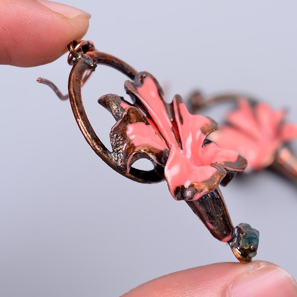 Opal Stone Dangling October Electroformed Hook Anniversary Gift Earrings Copper V-69