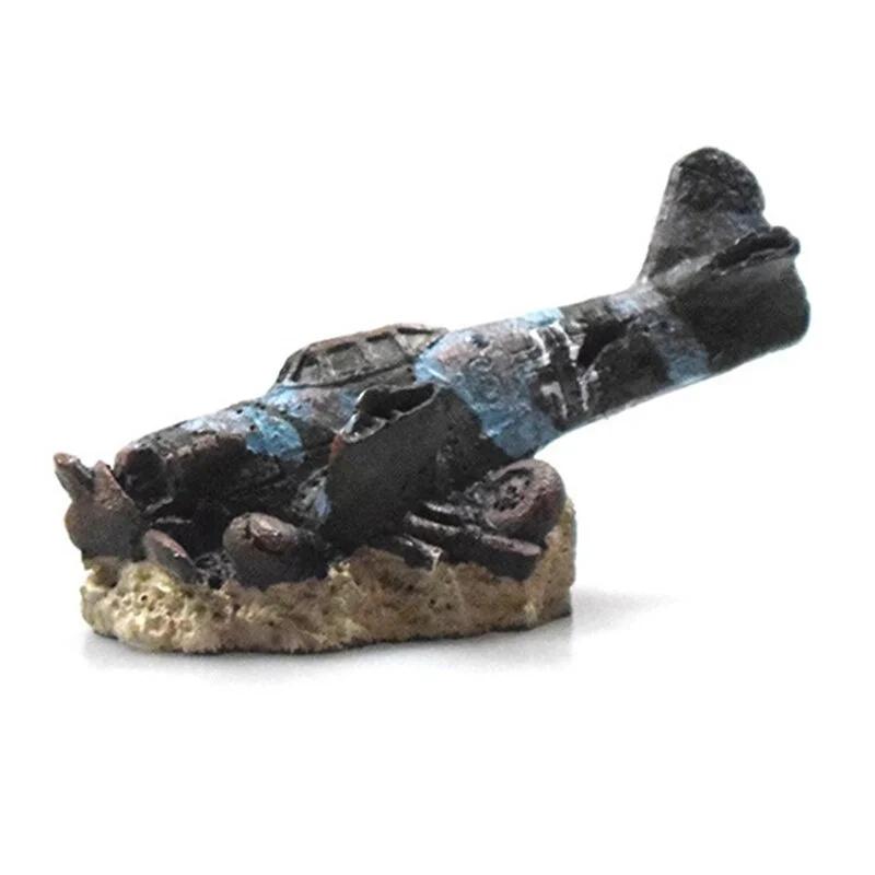 Aquarium Small Aircraft Wreck Decor Fish Tank Ornament Boat Landscape Decoration Background