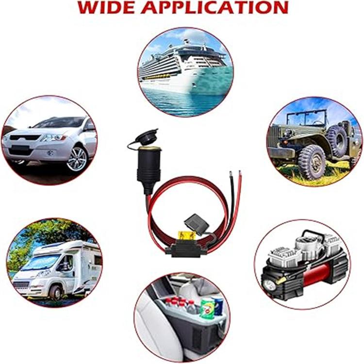 12 awg 12V24V High-power Waterproof Threaded Cigarette Lighter Female Socket Wire for Car and Motorcycle Modification