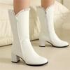Fashion 2025 Spring Autumn Fashion Princess Lolita Wedding Party Shoes Mid Long Boots  White Pink Lace Zip Mid Long Mid Heels Boots Fema