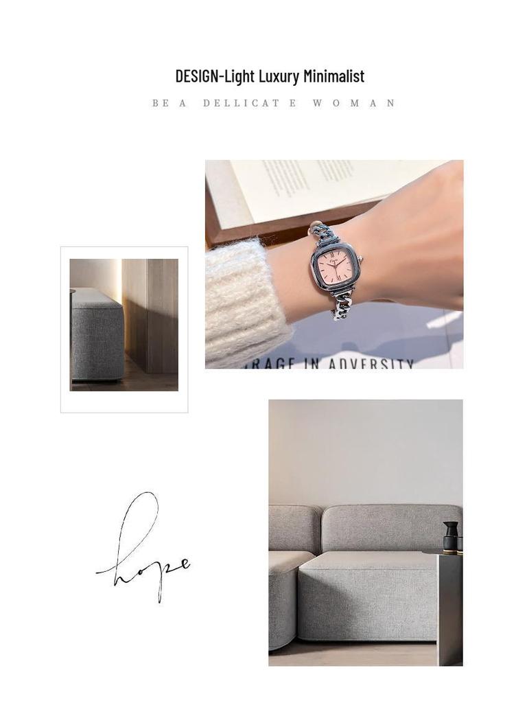 Jinmiou Women's Exquisite Mother-of-Pearl Square Leather Watch, Waterproof and Elegant for Daily Wear.