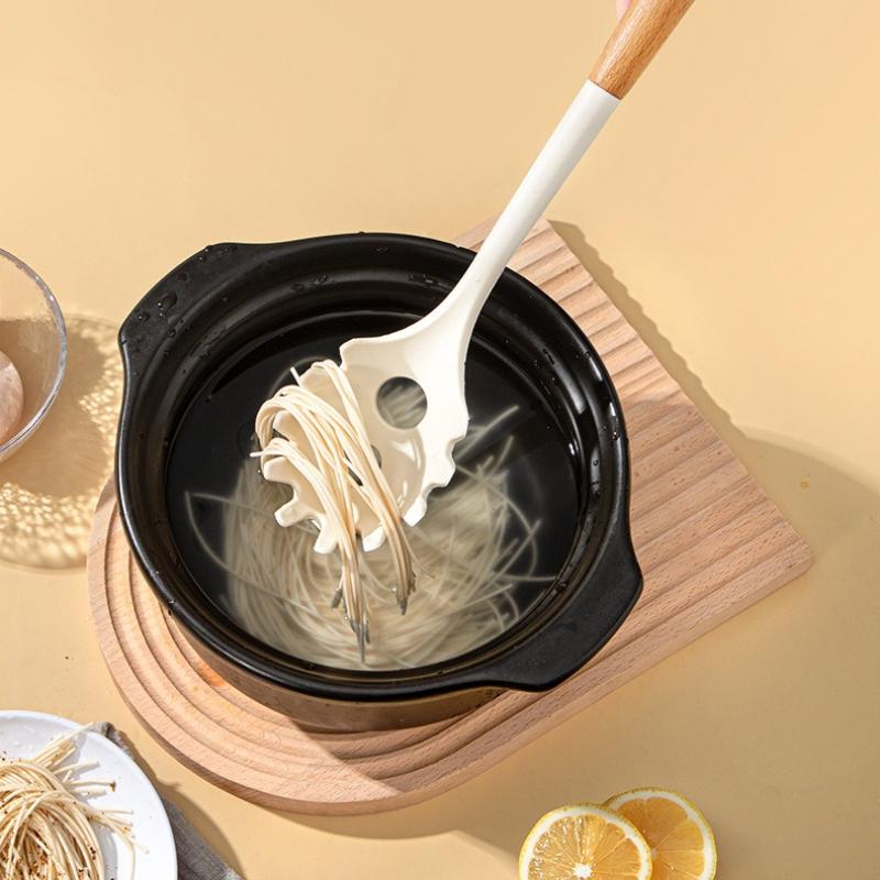 Large Beech Wood Handle Silicone Kitchen Utensils: Silicone Spatula, Spoon, and Stir-Fry Spatula Set for Non-Stick Pans