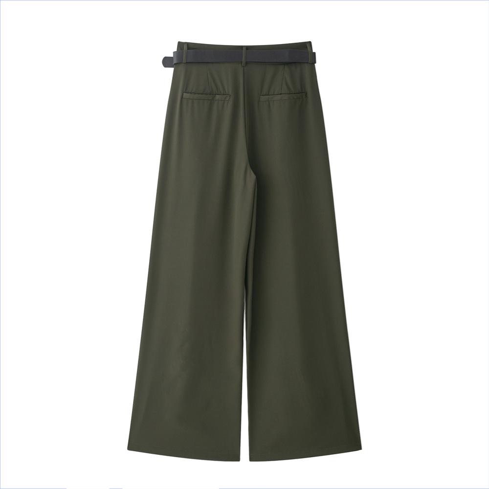 Spring 2025 Women's Wide-Leg Pleated Pants with Belt Decor