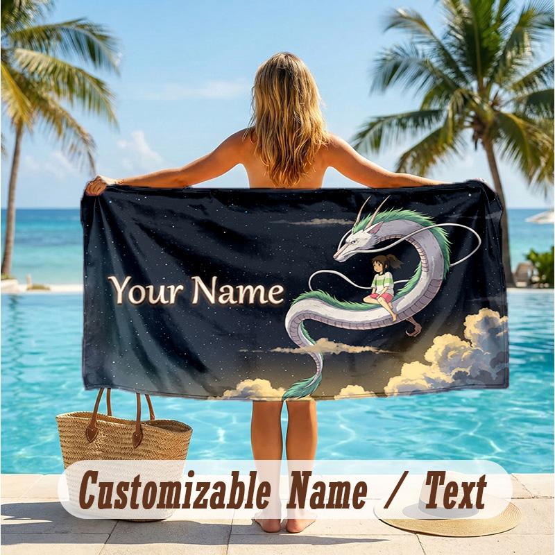 Custom Text Beach Towel, Soft Absorbent Swimming Multi-use TowelSpirited Away
