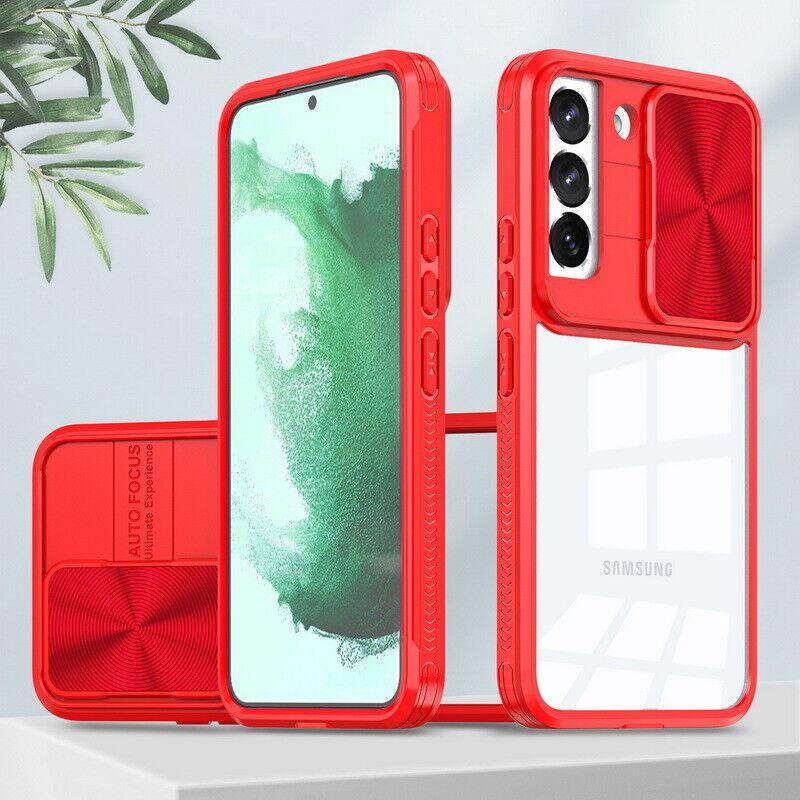 Nárazuvzdorný pancéřový průhledný kryt na telefon pro Samsung Galaxy S25 S24 S23 S22 Ultra Plus S21 S20 FE A54 Kryt s posuvným okénkem na ochranu fotoaparátu