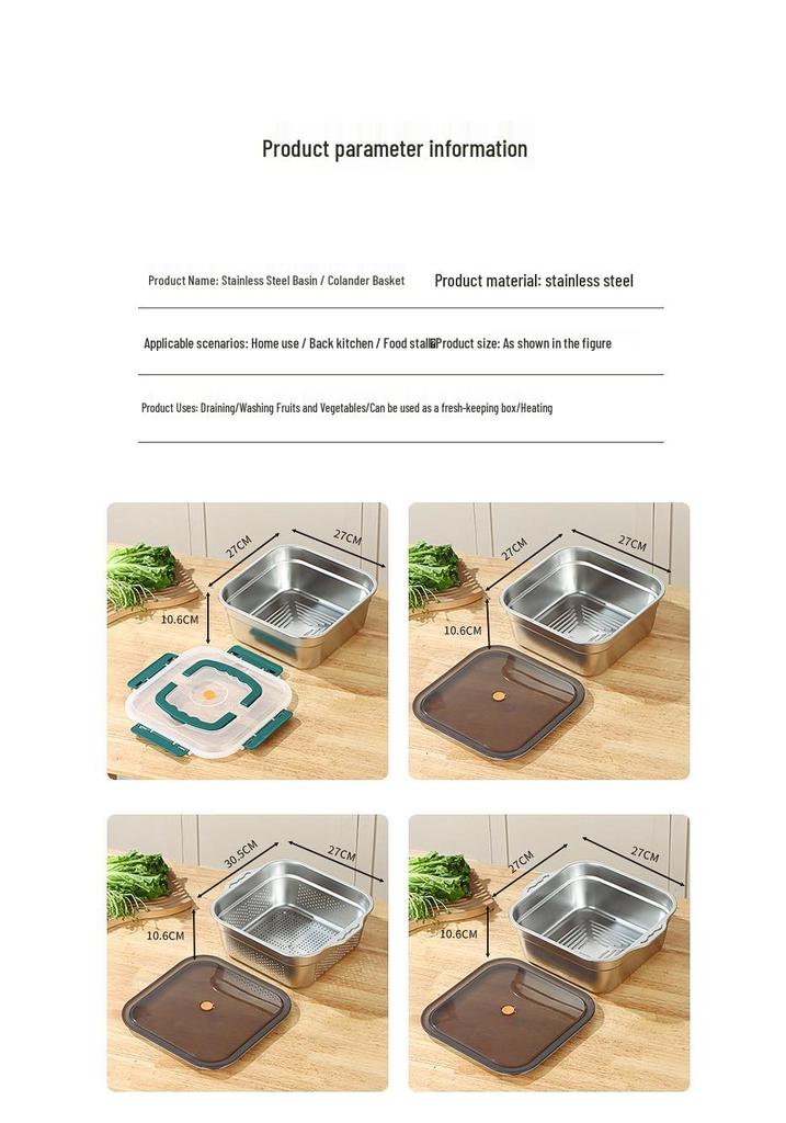 Double Ear Stainless Steel Kitchen Sink Draining Basket for Washing Vegetables & Fruits